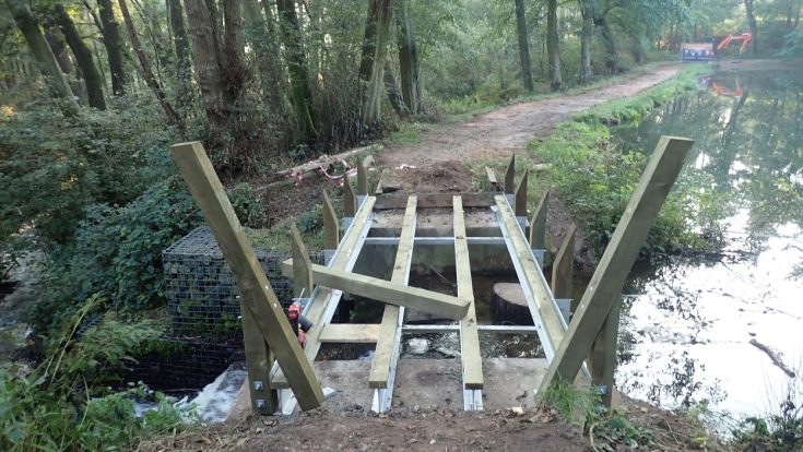Assembling a Bison bridge over water