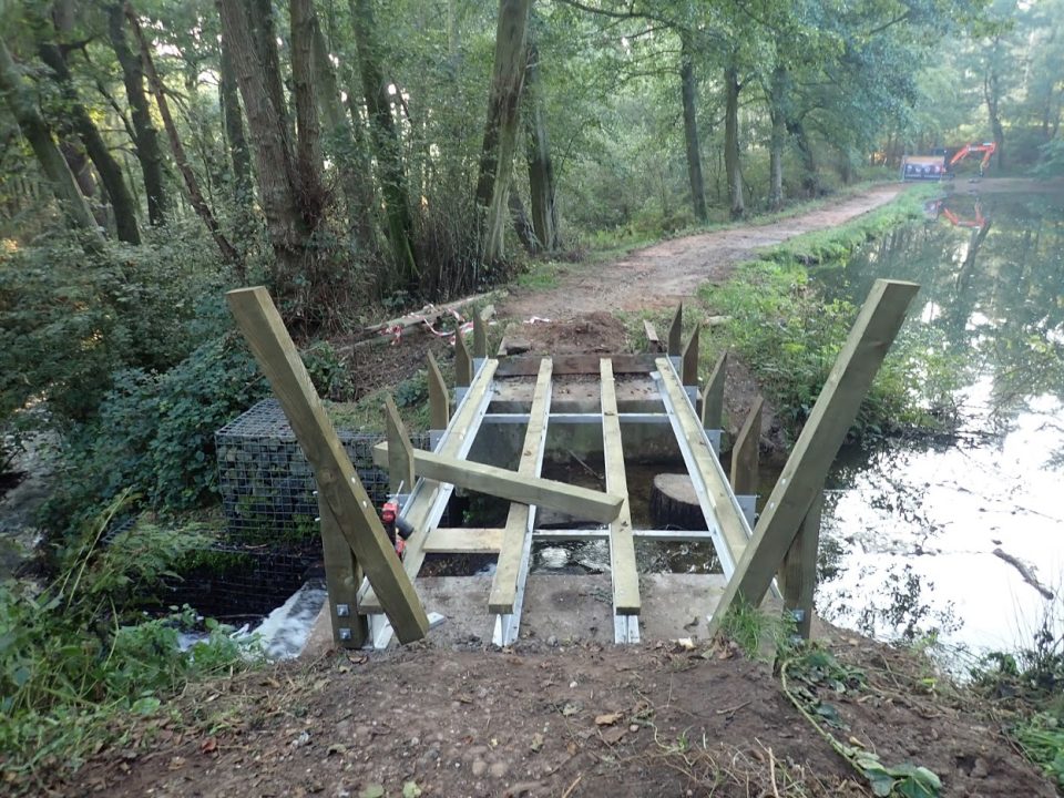 Assembling a Bison bridge over water
