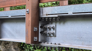 Spliced bridge beams on a Bison pedestrian bridge