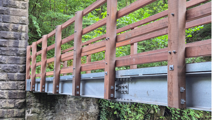 A timber bridge with Stee l beams