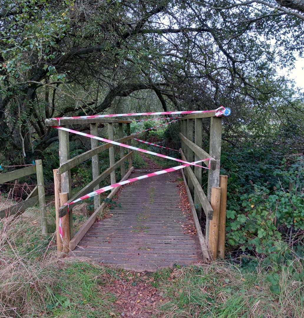 A footbridge closed for safety reasons