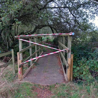 A footbridge closed for safety reasons