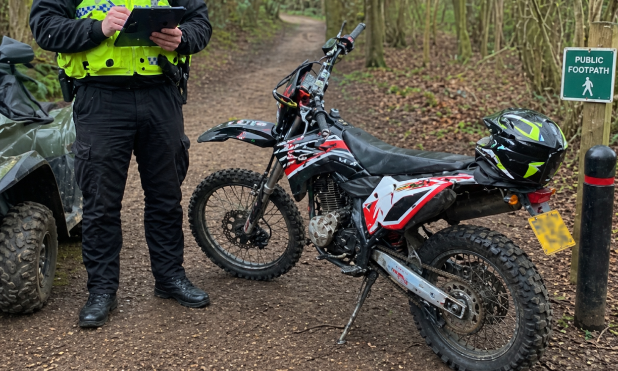 motorcycle stopped on a public footpath