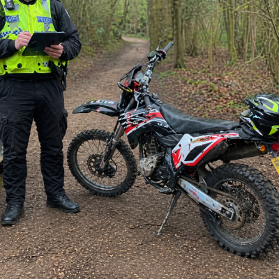 motorcycle stopped on a public footpath