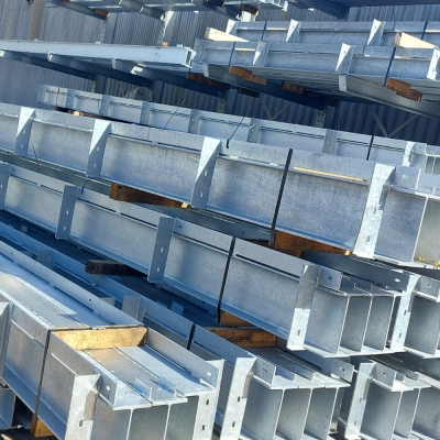 Galvanised steel beams used for pedestrian bridges
